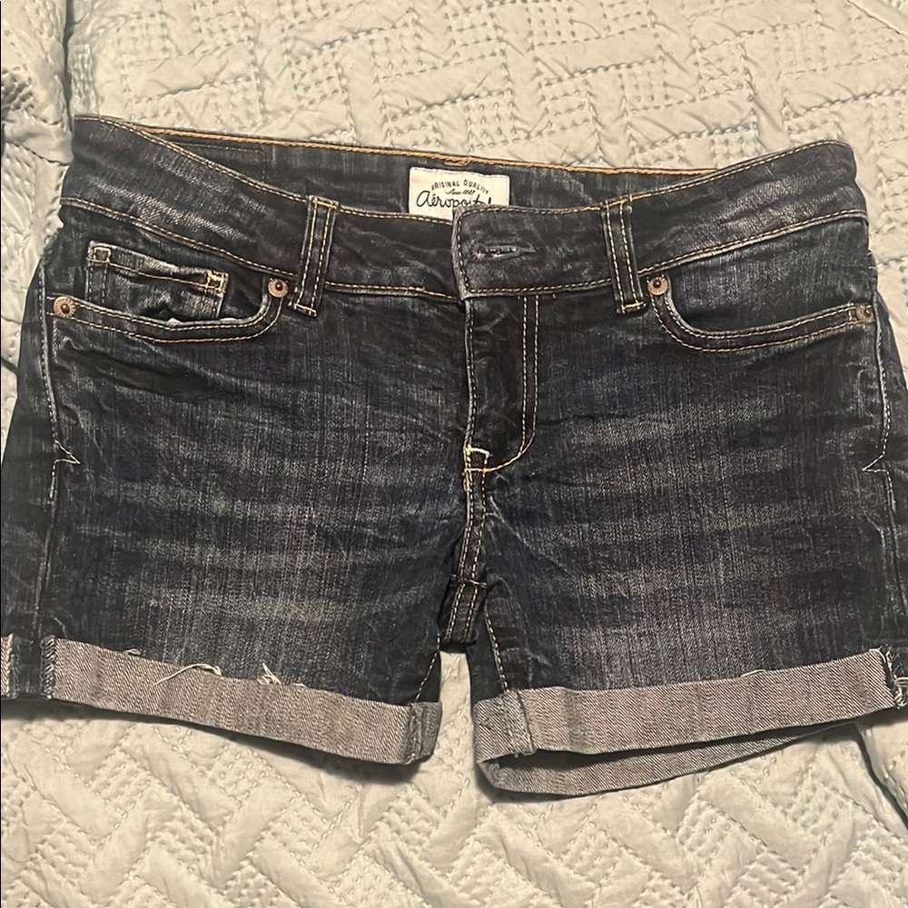 Aeropostale Women's Rolled Hem Jean Shorts - Dark Wash